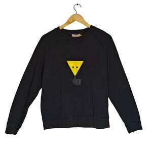 Maison Kitsuné Black Crewneck Sweatshirt Yellow Triangle Logo Size XL